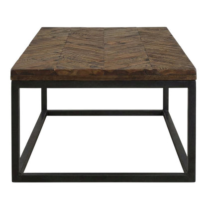 Distressed Acacia Cocktail Table with Nickel Finish Base for Living Room