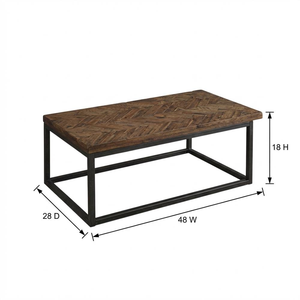 Distressed Acacia Cocktail Table with Nickel Finish Base for Living Room