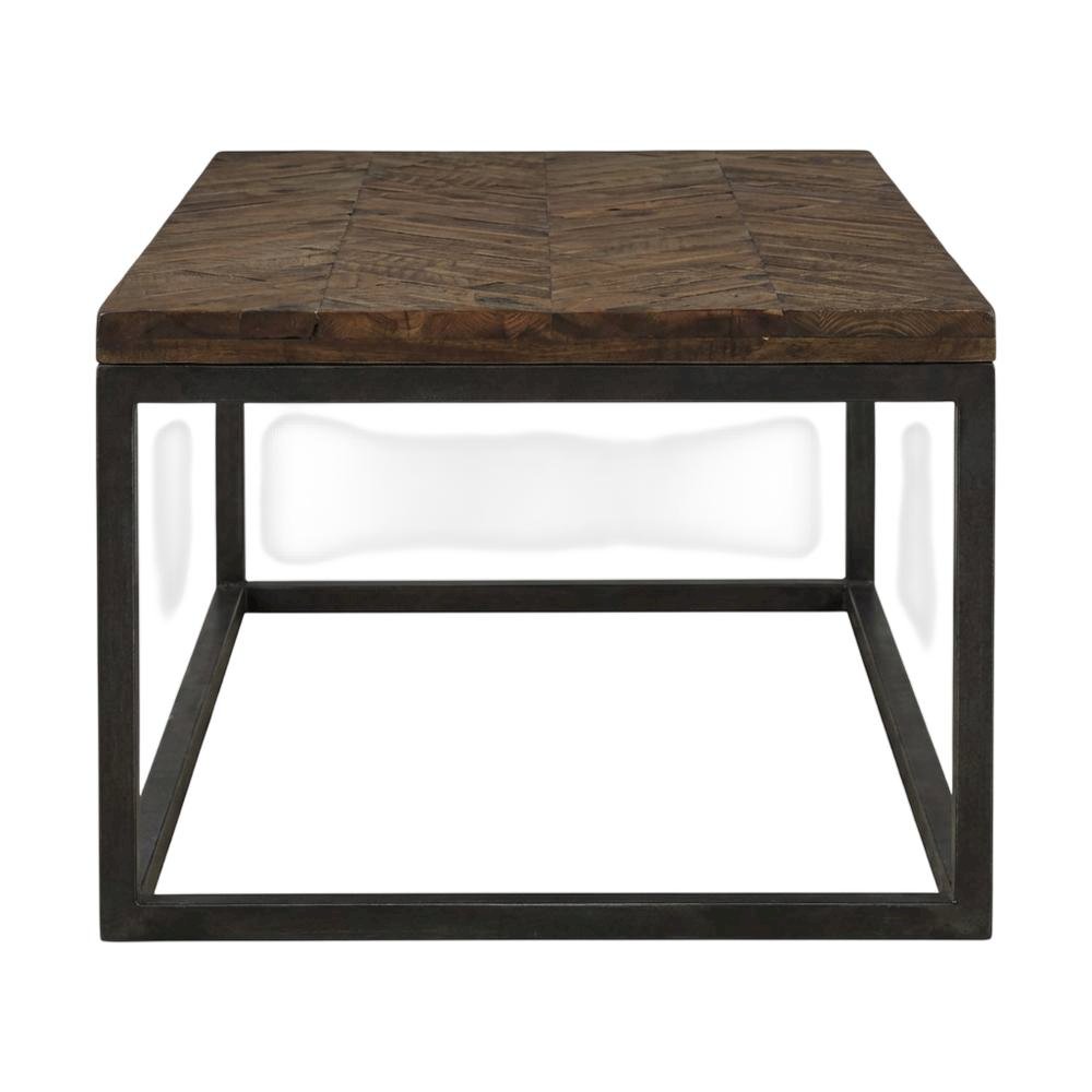 Distressed Acacia Cocktail Table with Nickel Finish Base for Living Room