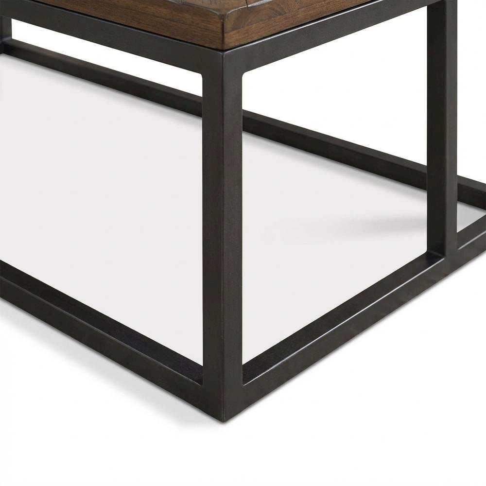 Distressed Acacia Cocktail Table with Nickel Finish Base for Living Room