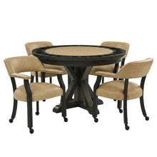 Vegan Leather Dining Table and Chairs with Reversible Game Top, Black