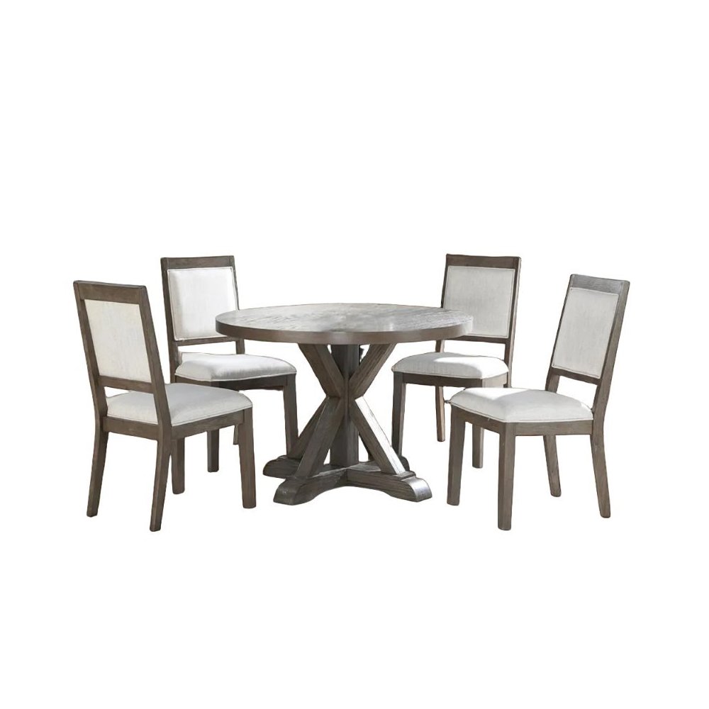 Refined 5-Piece Grey Washed Dining Set with Hardwood and Upholstered Seats