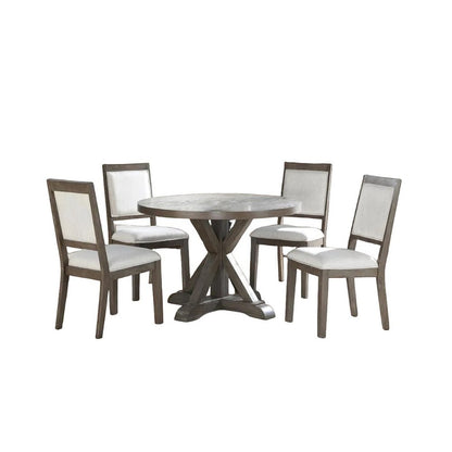 Refined 5-Piece Grey Washed Dining Set with Hardwood and Upholstered Seats
