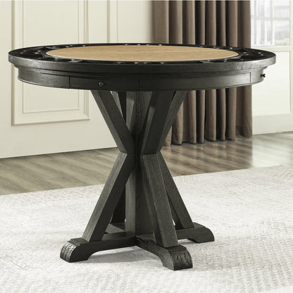Rylie Dining Table with Game Top, Black Finish with Sand Vegan Leather