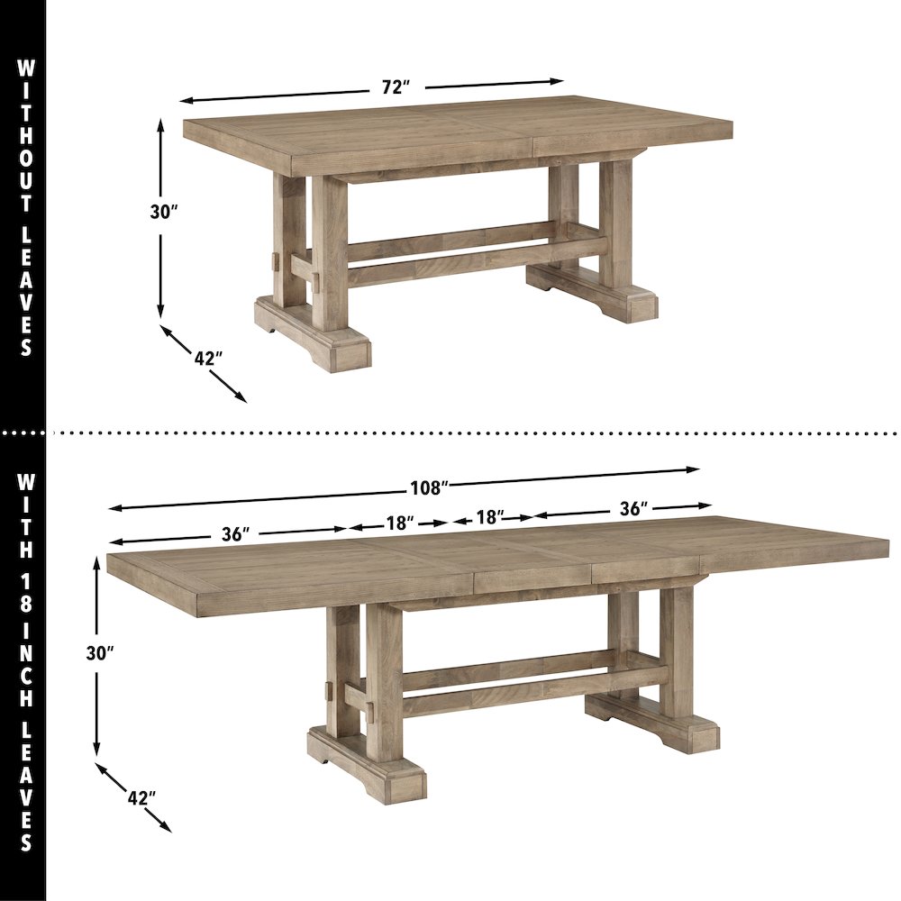 Napa 108-inch Dining Table with 2/18-inch Leaves, Sand