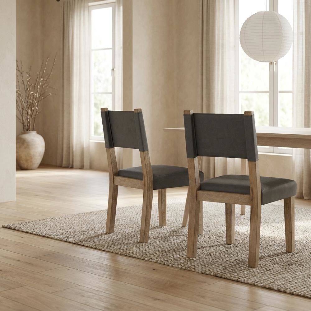 Rubberwood Dining Side Chair with Faux Leather Seat, Brown