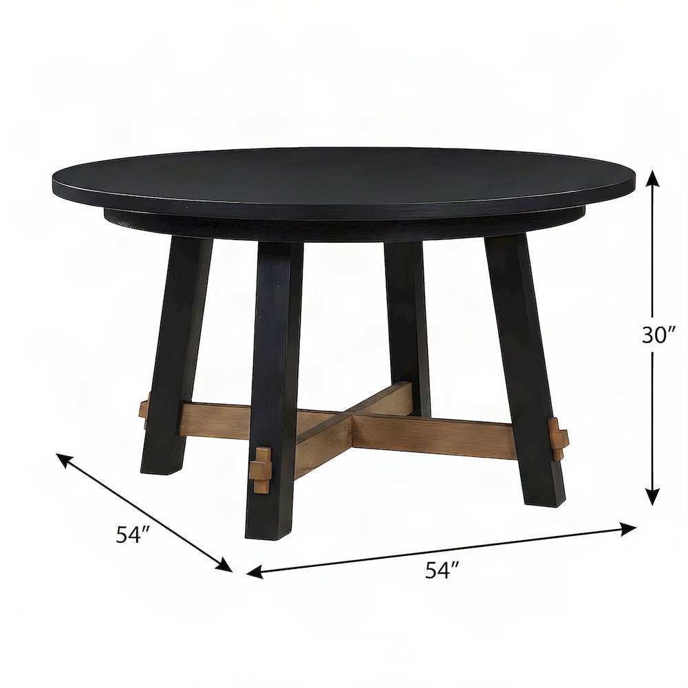 Rubberwood and MDF Round Dining Table, Pedestal Kitchen Table, Black