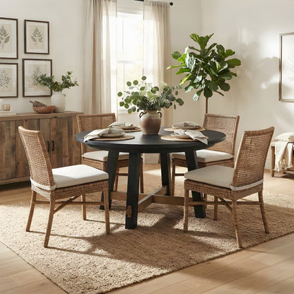 Rubberwood and MDF Round Dining Table, Pedestal Kitchen Table, Black