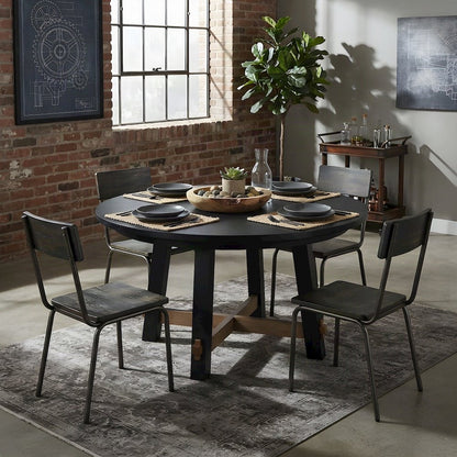 Rubberwood and MDF Round Dining Table, Pedestal Kitchen Table, Black