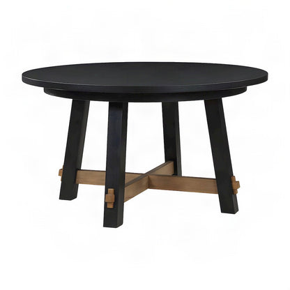 Rubberwood and MDF Round Dining Table, Pedestal Kitchen Table, Black