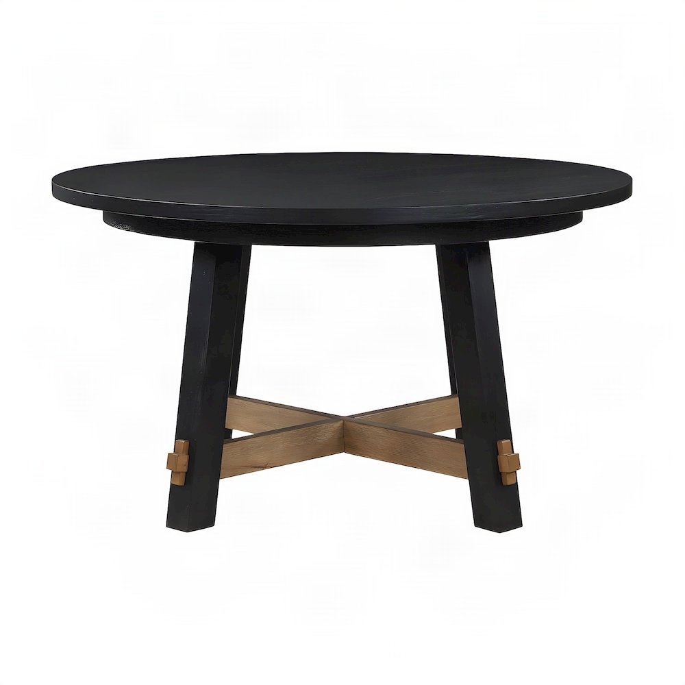 Rubberwood and MDF Round Dining Table, Pedestal Kitchen Table, Black