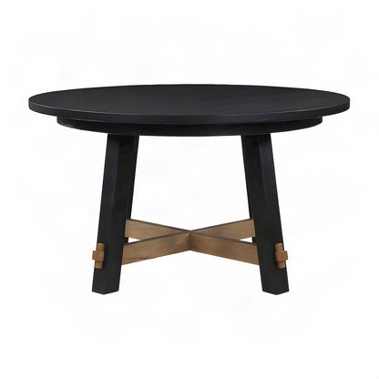Rubberwood and MDF Round Dining Table, Pedestal Kitchen Table, Black