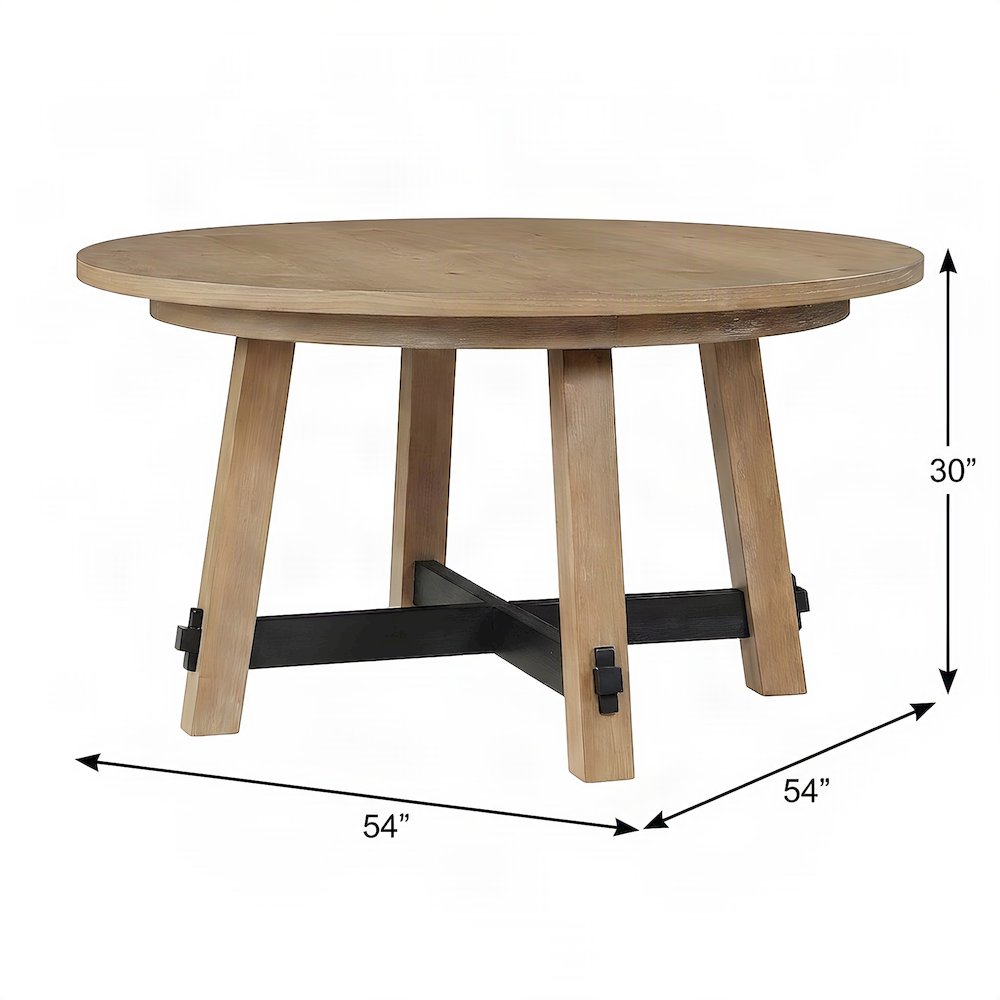 Rubberwood and MDF Round Dining Table, Pedestal Kitchen Table, Brown