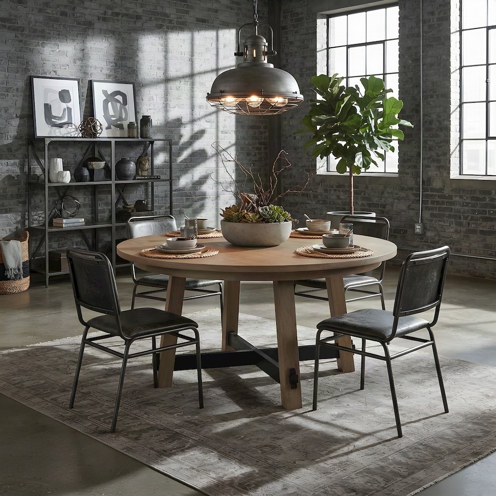 Rubberwood and MDF Round Dining Table, Pedestal Kitchen Table, Brown