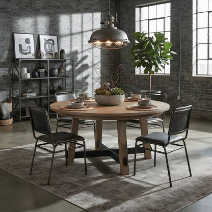 Rubberwood and MDF Round Dining Table, Pedestal Kitchen Table, Brown