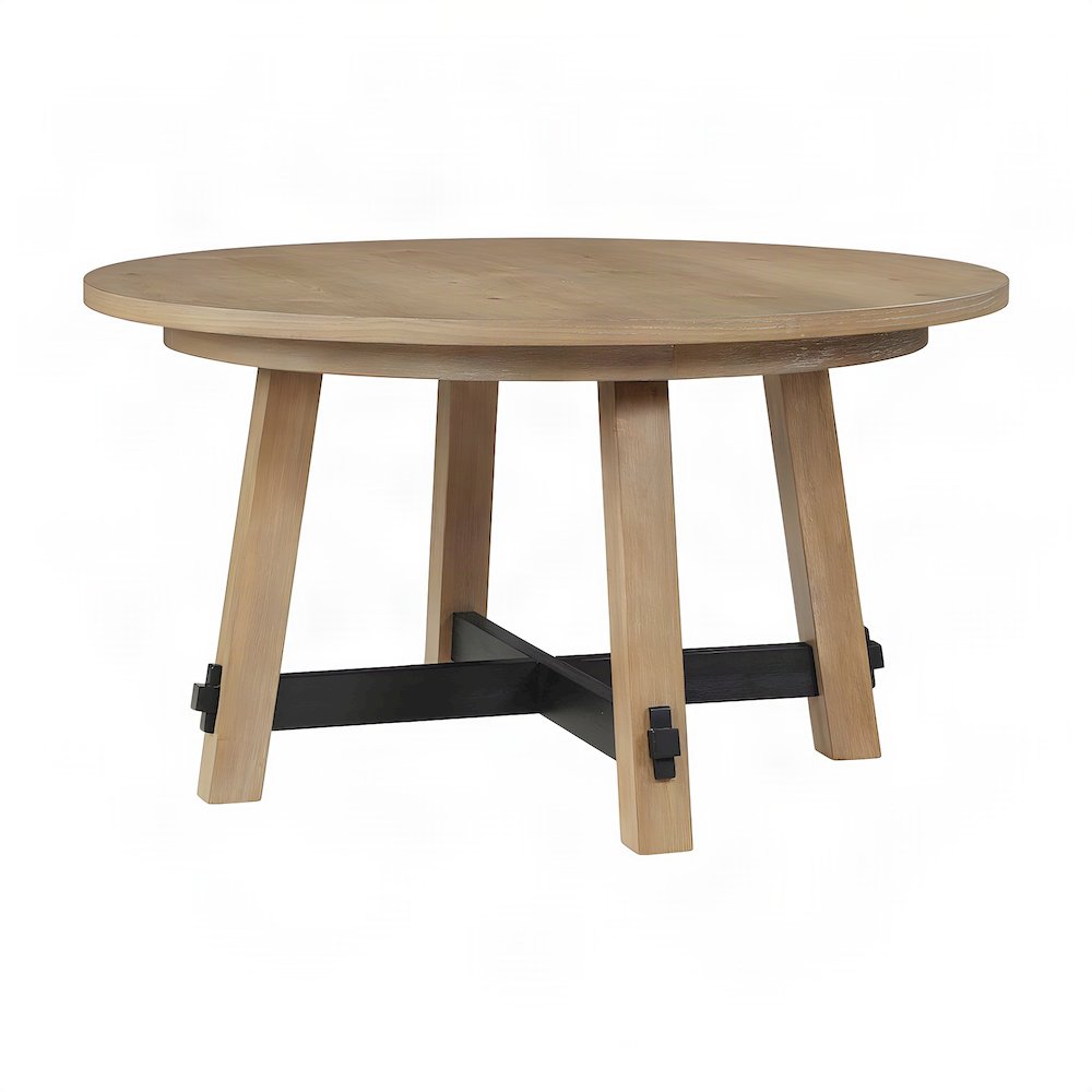 Rubberwood and MDF Round Dining Table, Pedestal Kitchen Table, Brown