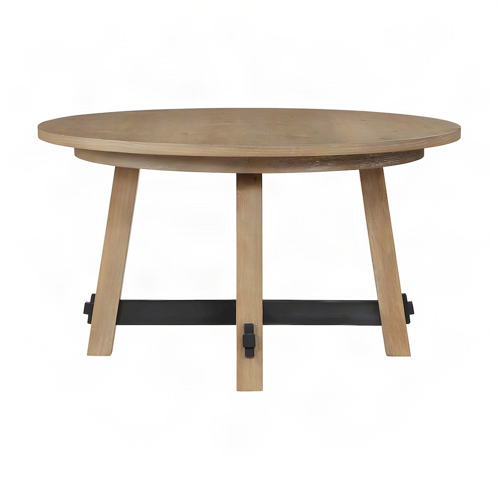 Rubberwood and MDF Round Dining Table, Pedestal Kitchen Table, Brown