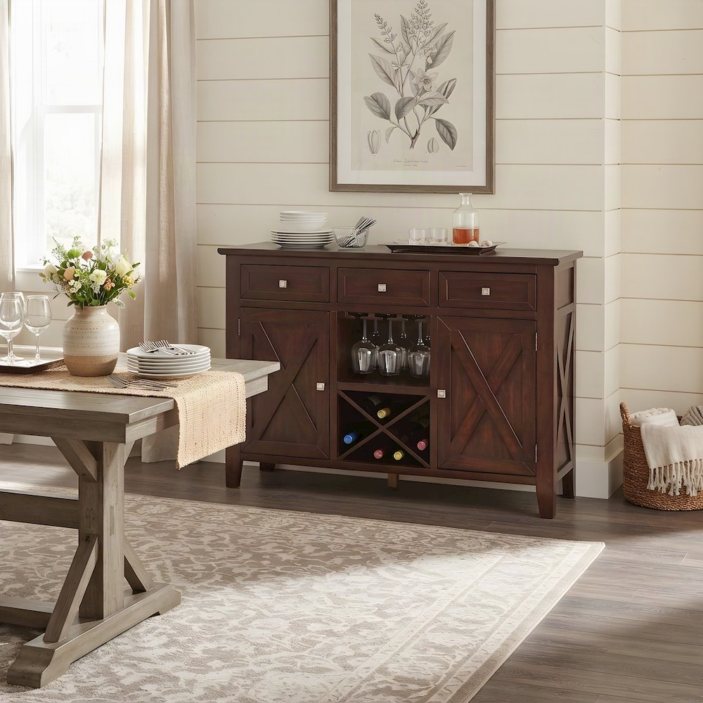 Hardwood Solid Wood Buffet Cabinet Sideboard with Glazed Finish