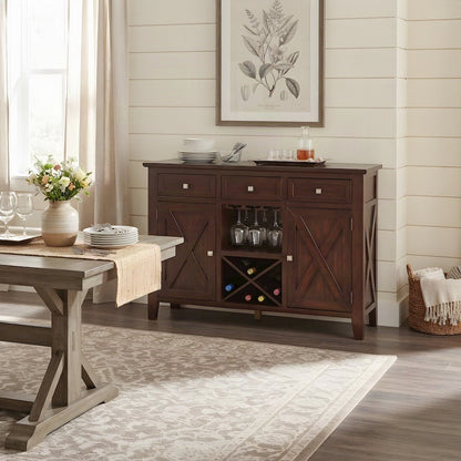 Hardwood Solid Wood Buffet Cabinet Sideboard with Glazed Finish