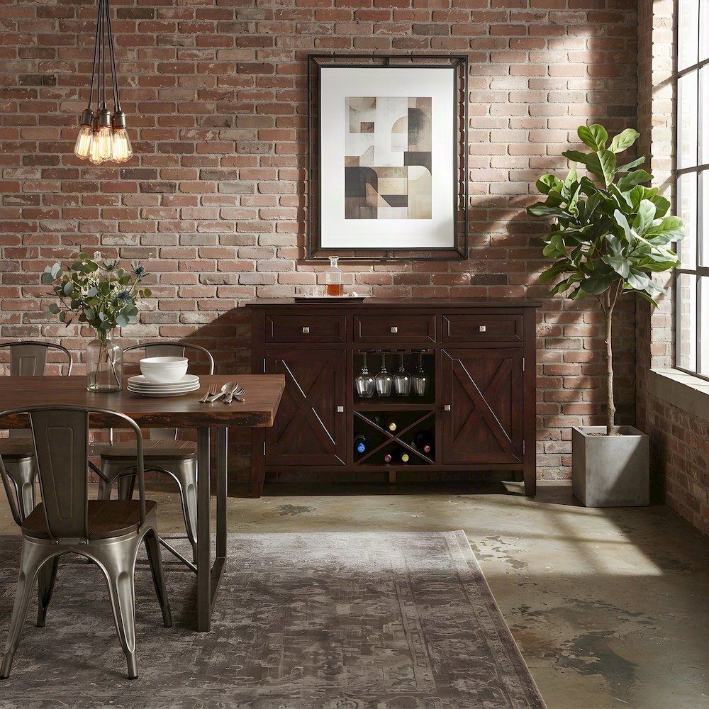 Hardwood Solid Wood Buffet Cabinet Sideboard with Glazed Finish