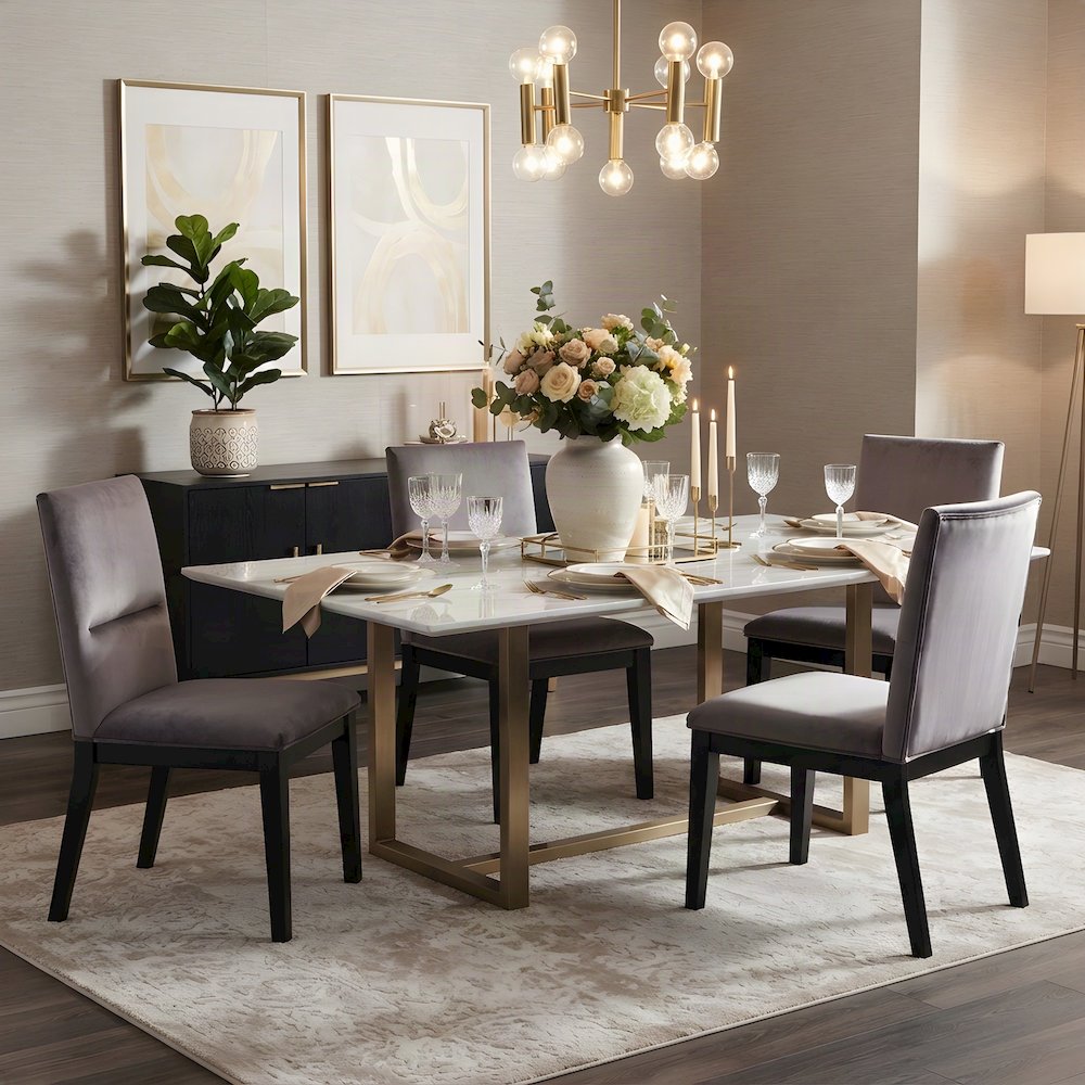 Polyester-Upholstered Dining Chair with Solid Rubberwood Legs, Gray