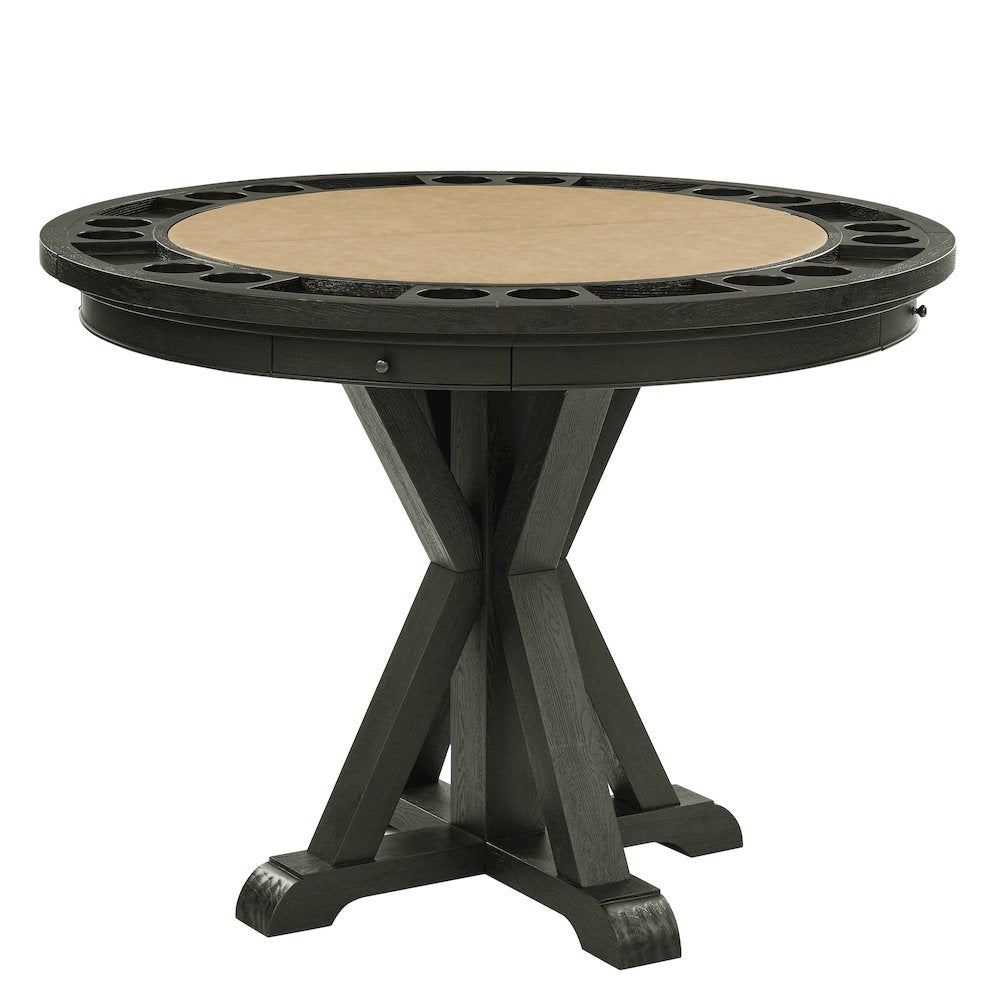Rylie Counter Table with Game Top, Black Finish with Sand Vegan Leather