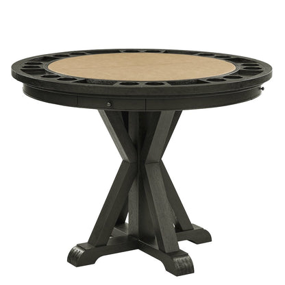 Rylie Counter Table with Game Top, Black Finish with Sand Vegan Leather