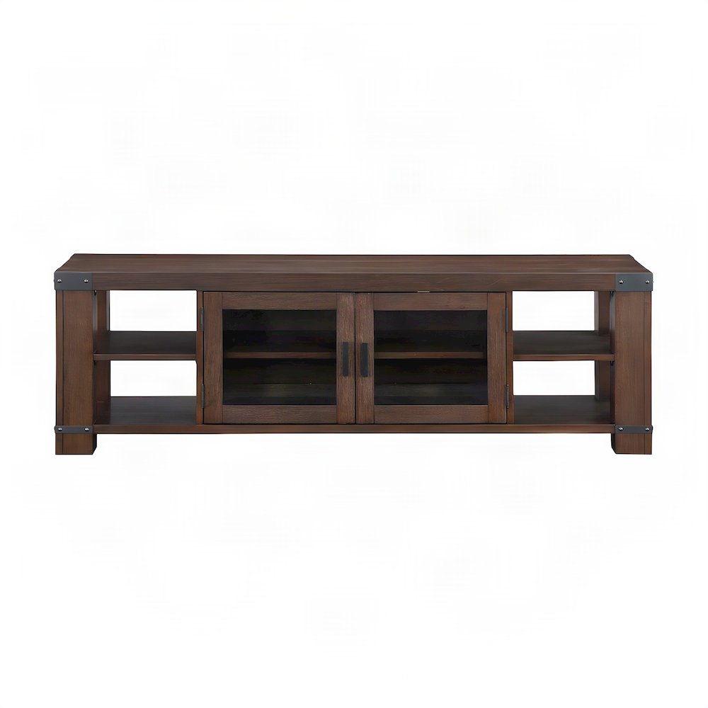 Wood Veneer and Iron Farmhouse TV Stand, Entertainment Center, Brown