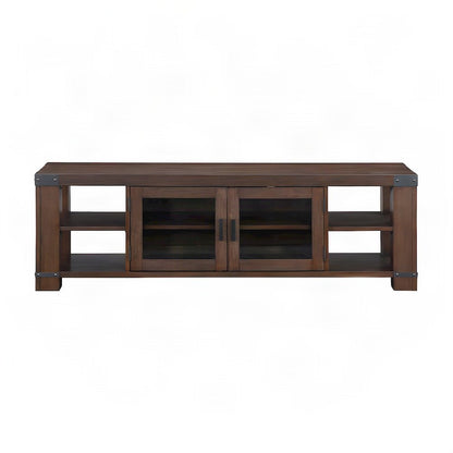 Wood Veneer and Iron Farmhouse TV Stand, Entertainment Center, Brown