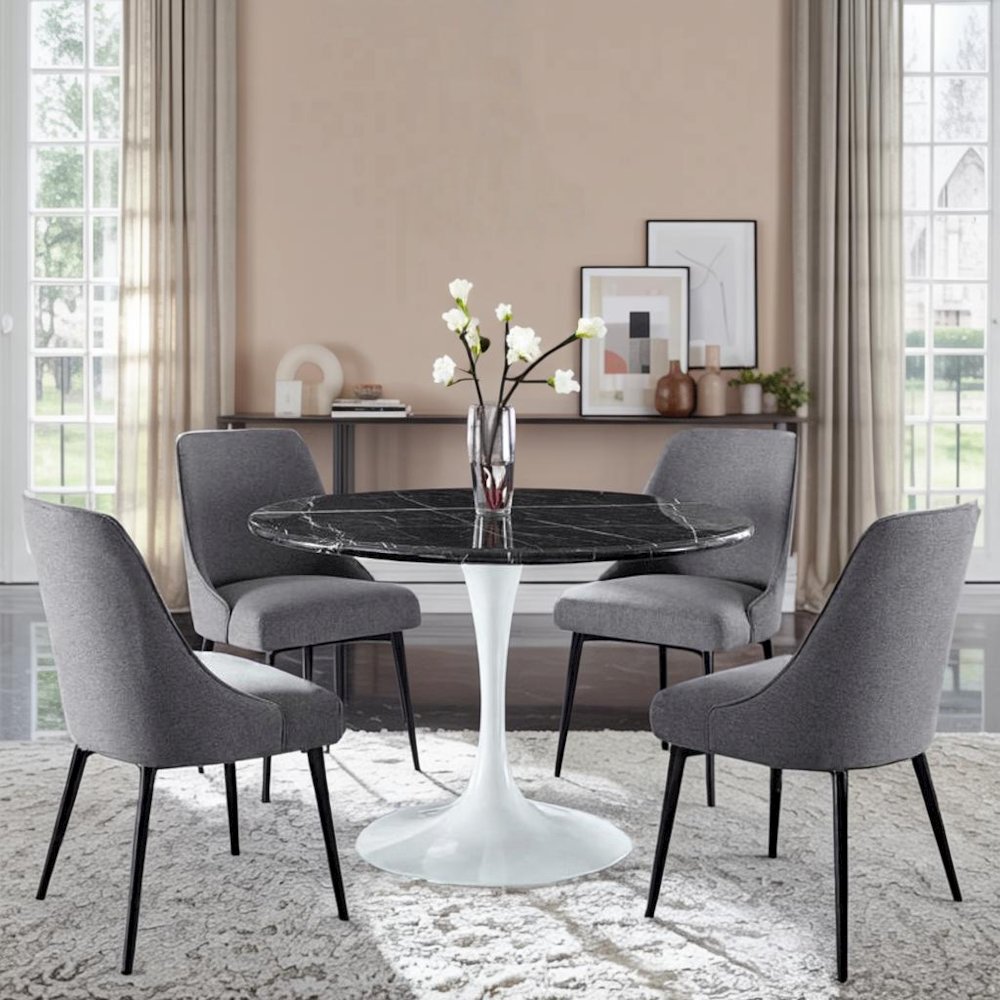 Charcoal Fabric Chairs Set of 2 – Mid Century Upholstered Dining Chairs