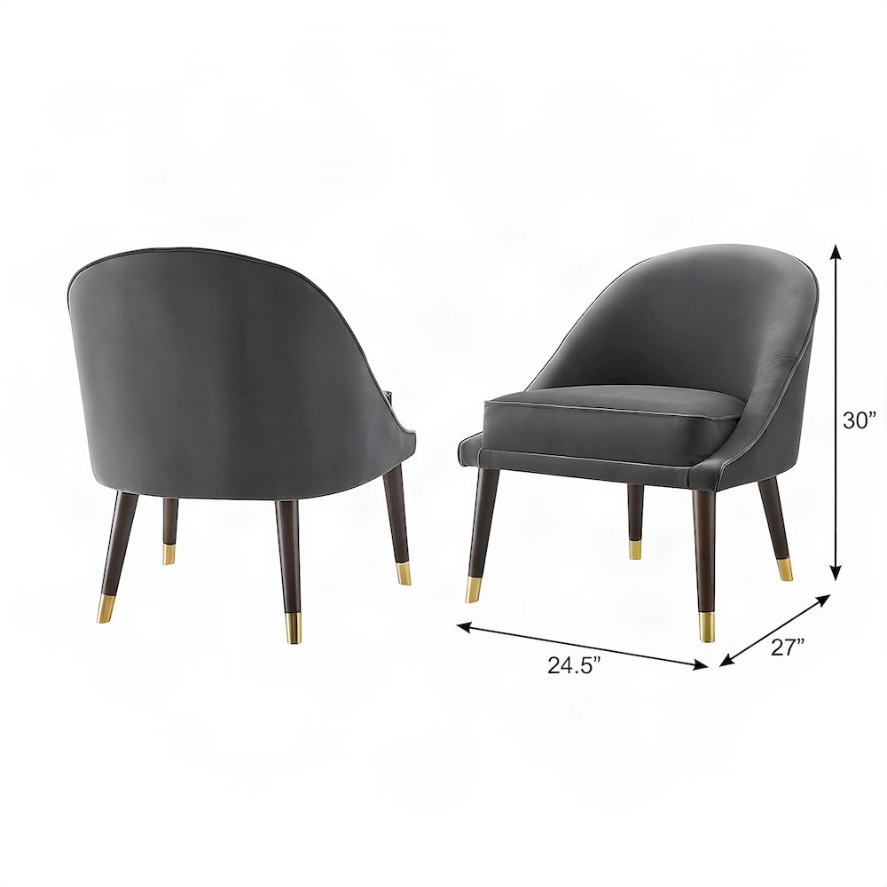 Velvet-Upholstered Accent Chair with Iron Frame, Mid-Century Modern, Gray