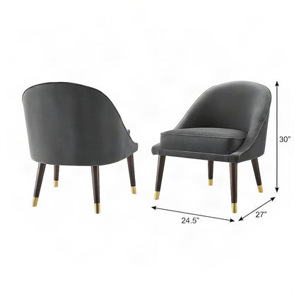 Velvet-Upholstered Accent Chair with Iron Frame, Mid-Century Modern, Gray