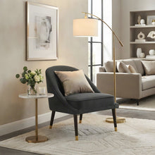 Velvet-Upholstered Accent Chair with Iron Frame, Mid-Century Modern, Gray