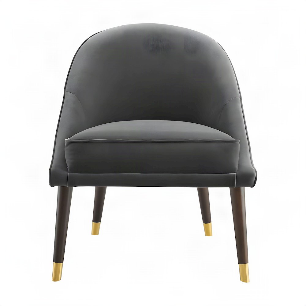 Velvet-Upholstered Accent Chair with Iron Frame, Mid-Century Modern, Gray