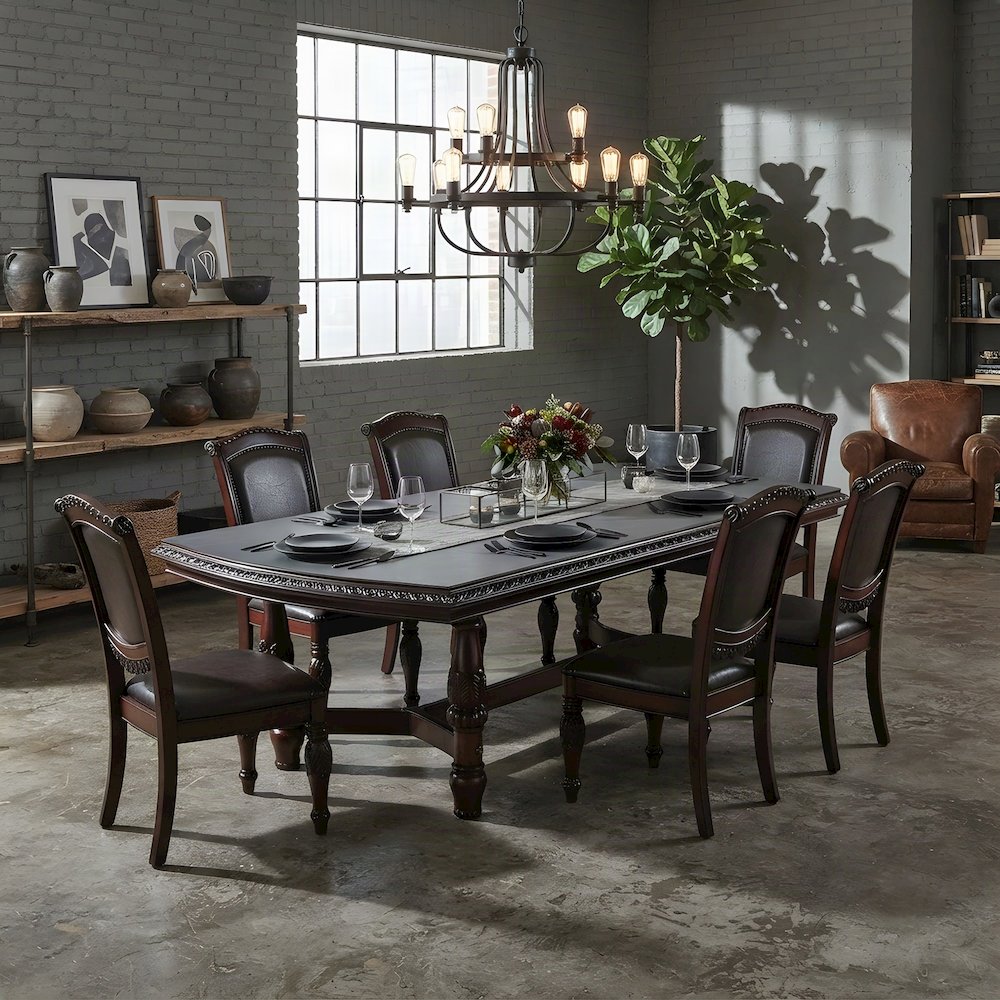 Poplar Extendable Rectangle Dining and Kitchen Table with Pedestal Base, Brown
