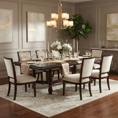 Poplar Extendable Rectangle Dining and Kitchen Table with Pedestal Base, Brown