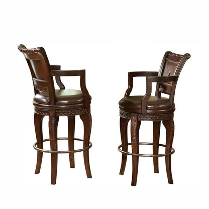 Swivel Bar Chairs- Set of 2, Multi-Step hand applied glazed finish in a warm brown cherry