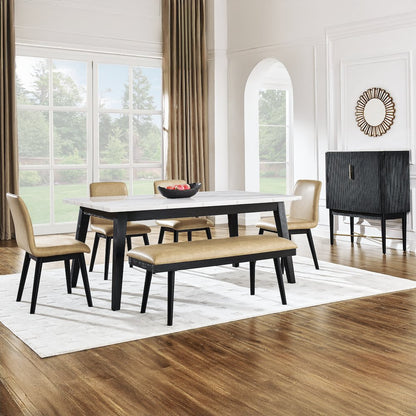 Vida 6-Piece White Marble Dining Set, Black Finish