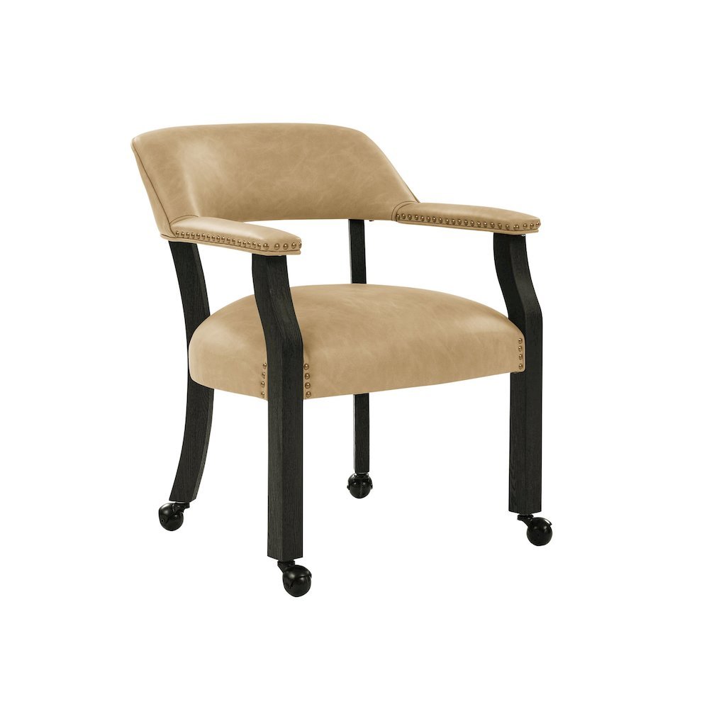 Sand Colored Captains Armchair with Rolling Casters