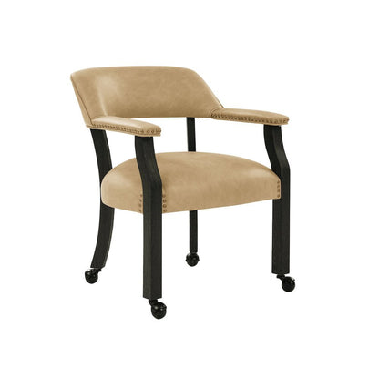 Sand Colored Captains Armchair with Rolling Casters