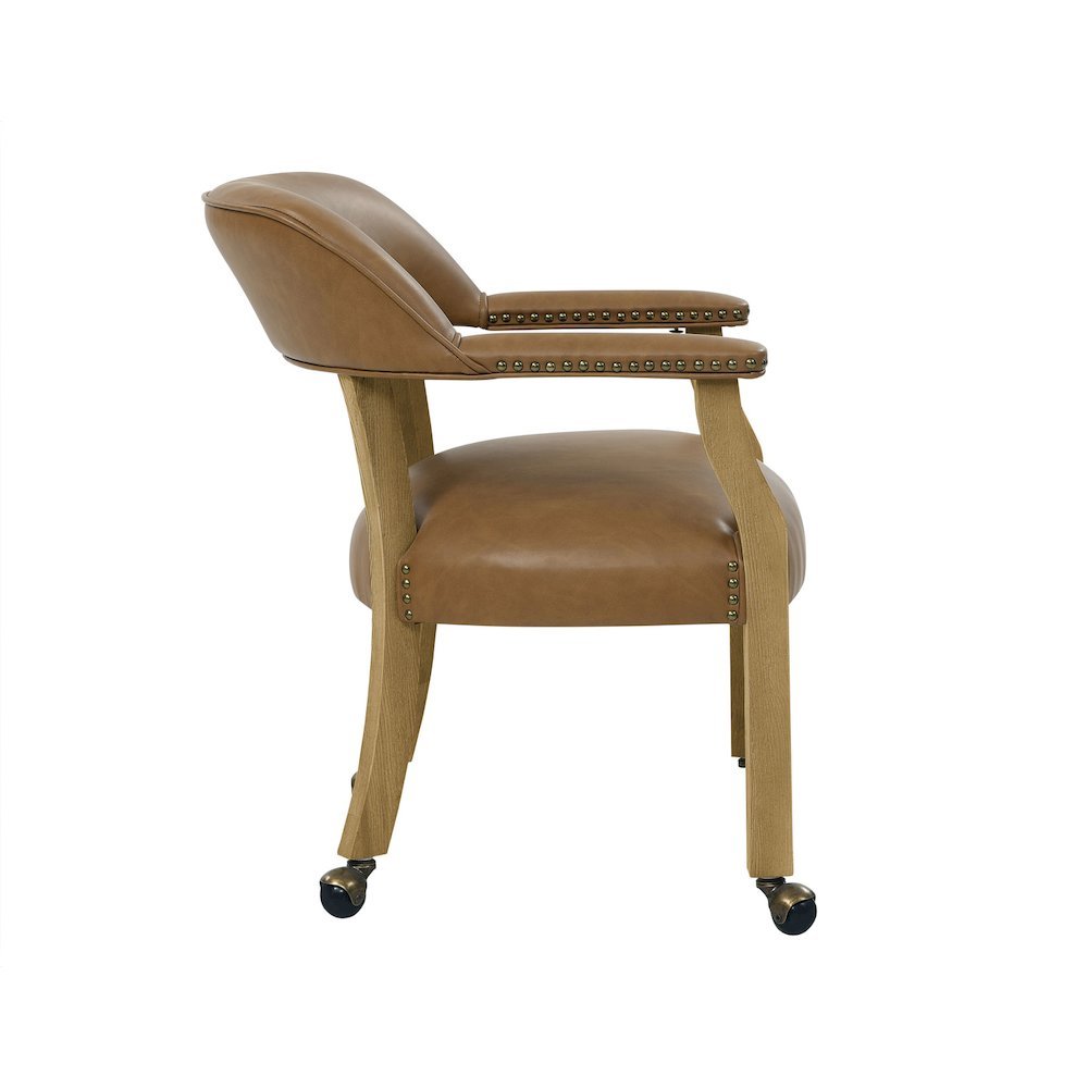 Camel Colored Captains Armchair with Rolling Casters