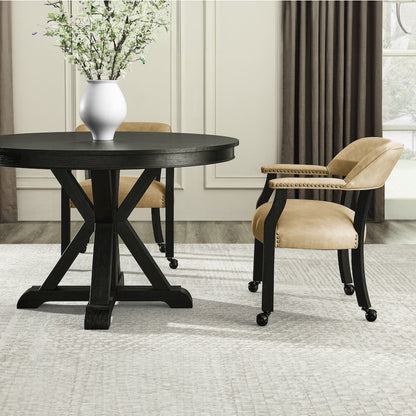 Rylie Dining Table & 4 Captains Chairs, Black Finish with Sand Vegan Leather