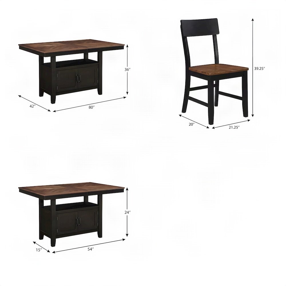 Iron and Rubberwood Counter Height Dining Table with Chairs 6 Piece Set, Black