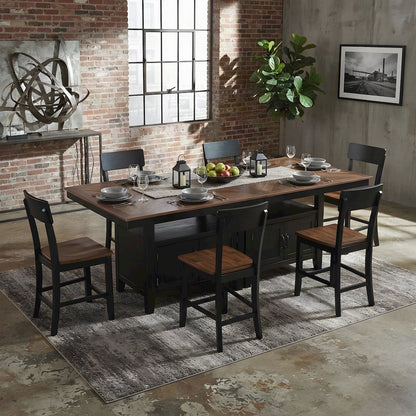 Iron and Rubberwood Counter Height Dining Table with Chairs 6 Piece Set, Black