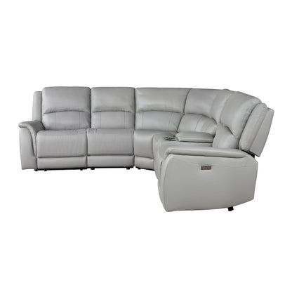Alexandria 6-Piece Dual-Power Leather Reclining Sectional, Stone
