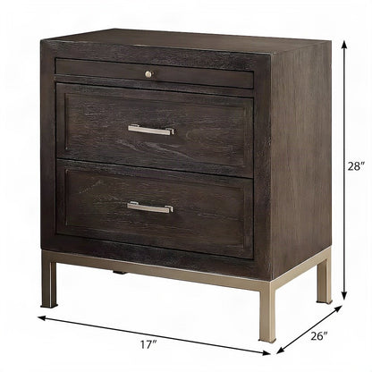 Acacia Veneer Nightstand with Iron-Leg Base, Modern Bedside Table, Brown