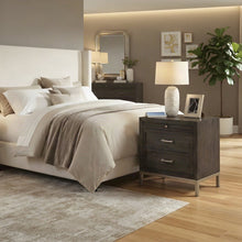 Acacia Veneer Nightstand with Iron-Leg Base, Modern Bedside Table, Brown