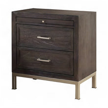 Acacia Veneer Nightstand with Iron-Leg Base, Modern Bedside Table, Brown
