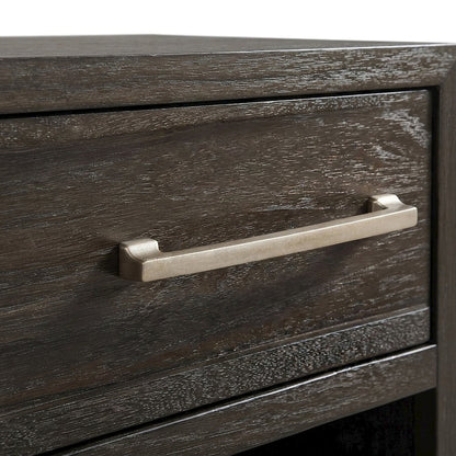 Acacia Veneer Nightstand with Iron-Leg Base, Modern Bedside Table, Brown