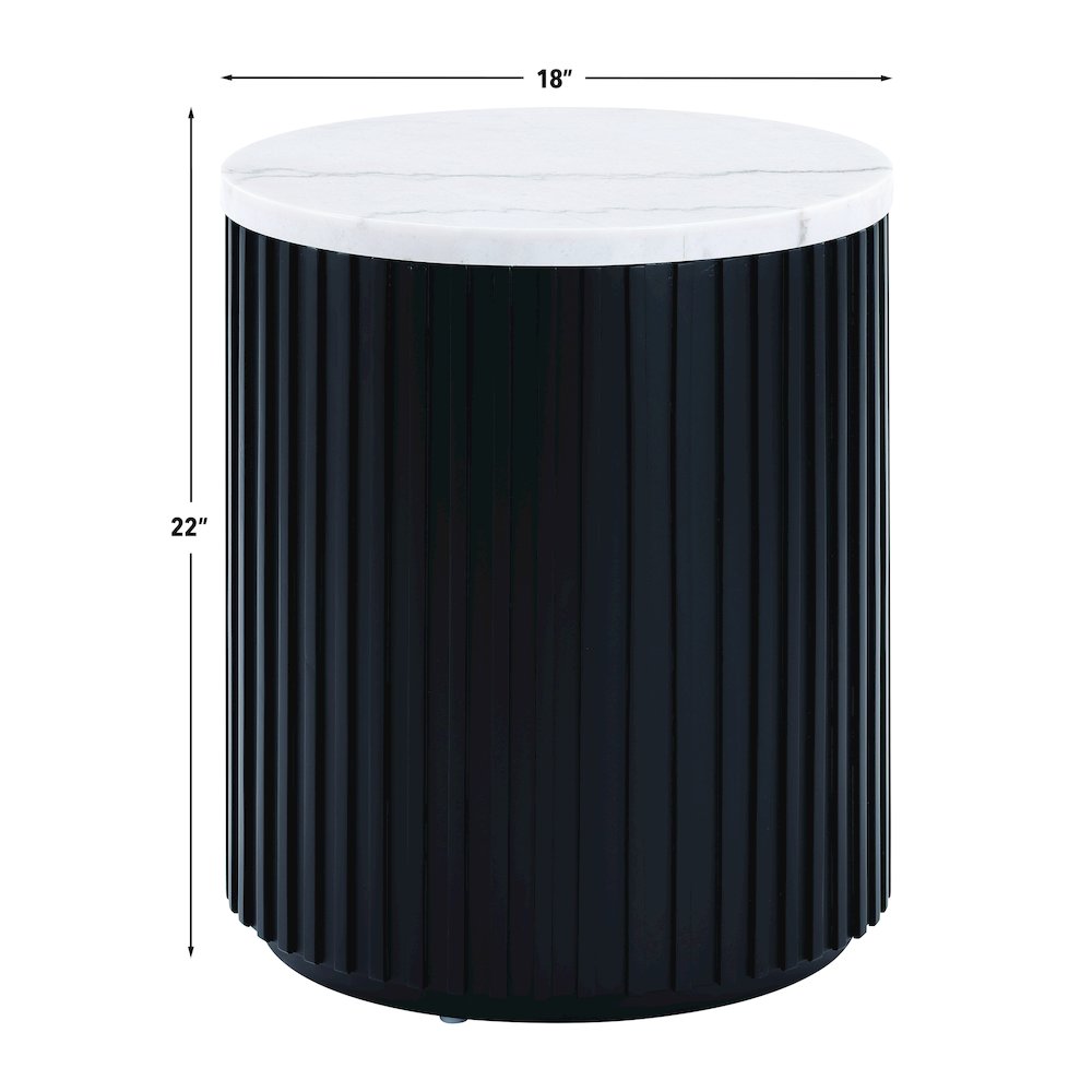 Colvin Round White Marble Top Table Set, Black Finish